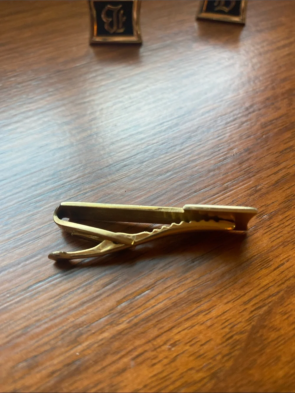 Gold and Black 'B' Cufflink and Tie Clip Set by